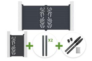 Brama skrzydłowa aluminiowa FOLYA 3m wys. 160cm szara + 4 słupki + furtka dla pieszych FOLYA 1m wys. 160cm + silnik Hicker B200 main_image