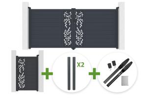 Brama skrzydłowa aluminiowa FOLYA 3,5 m wys. 160 cm, szara + 4 słupki + furtka dla pieszych FOLYA 1 m wys. 160 cm + silnik Hicker B200 main_image