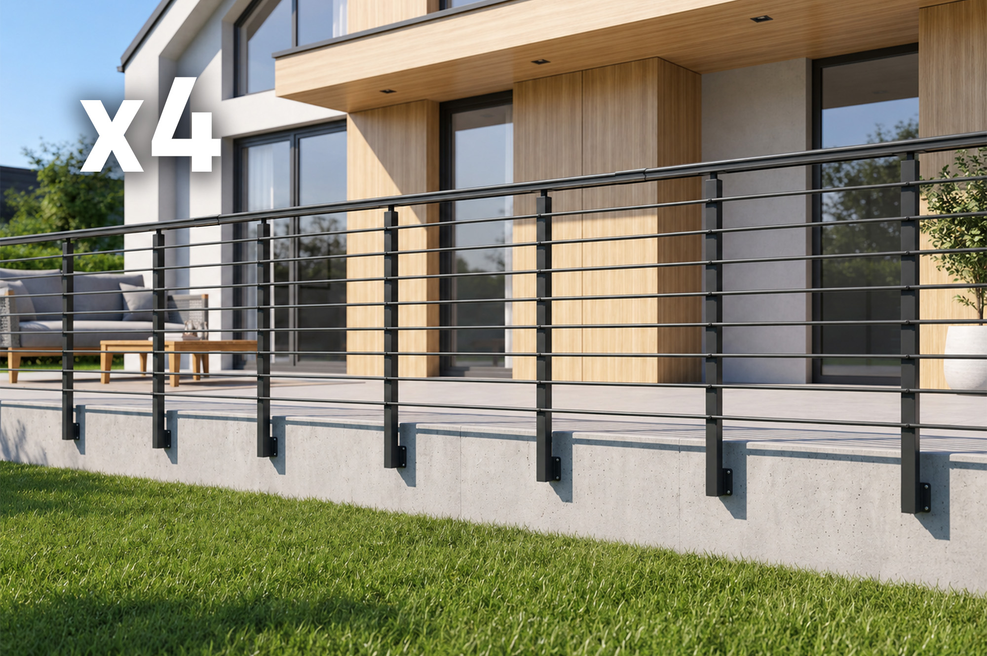 Balustradă din aluminiu gri antracit, 760 cm, pentru montare pe perete cu accesorii - KORAB main_image