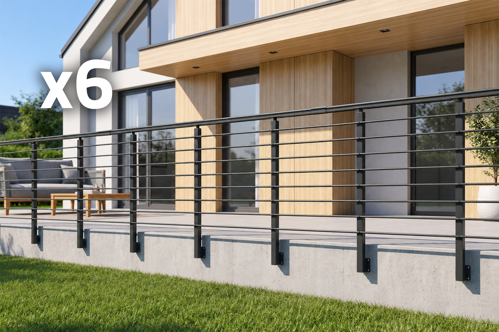 Ringhiera in alluminio grigio antracite, 1140 cm, per montaggio a parete con accessori - KORAB main_image
