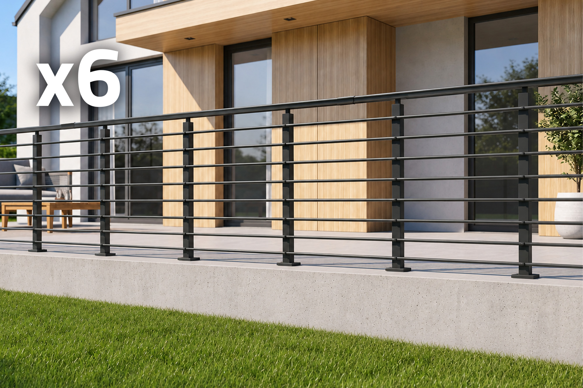 Balustradă din aluminiu gri antracit, 1140 cm, pentru montare pe podea cu accesorii - KORAB main_image