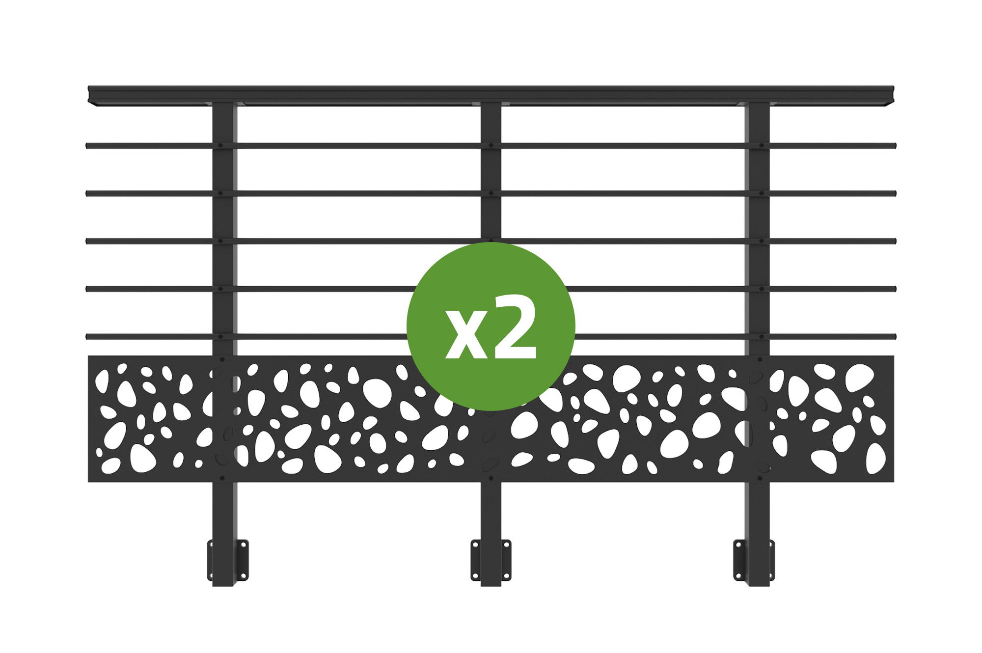 Balustradă din aluminiu gri antracit, 380 cm, pentru montare pe perete cu accesorii - model cu pietricele KORAB SUNNY 3