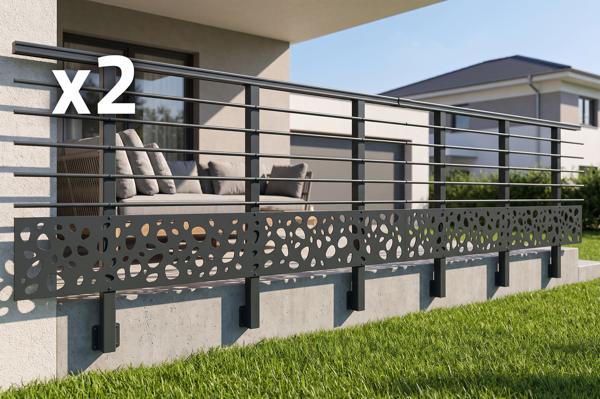 Balustradă din aluminiu gri antracit, 380 cm, pentru montare pe perete cu accesorii - model cu pietricele KORAB SUNNY main image