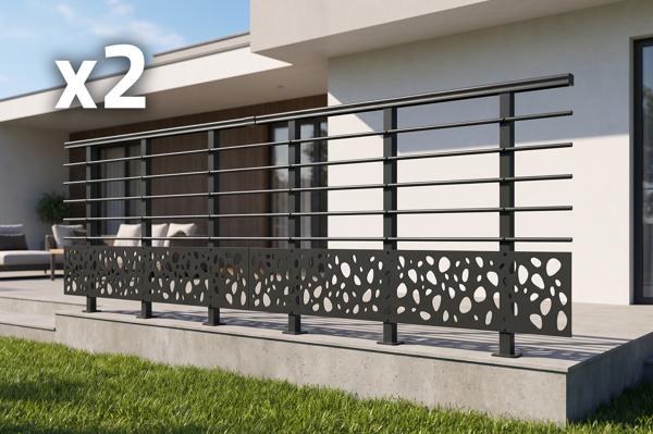 Balustradă din aluminiu gri antracit, 380 cm, pentru montare pe podea cu accesorii - model cu pietricele KORAB SUNNY main image