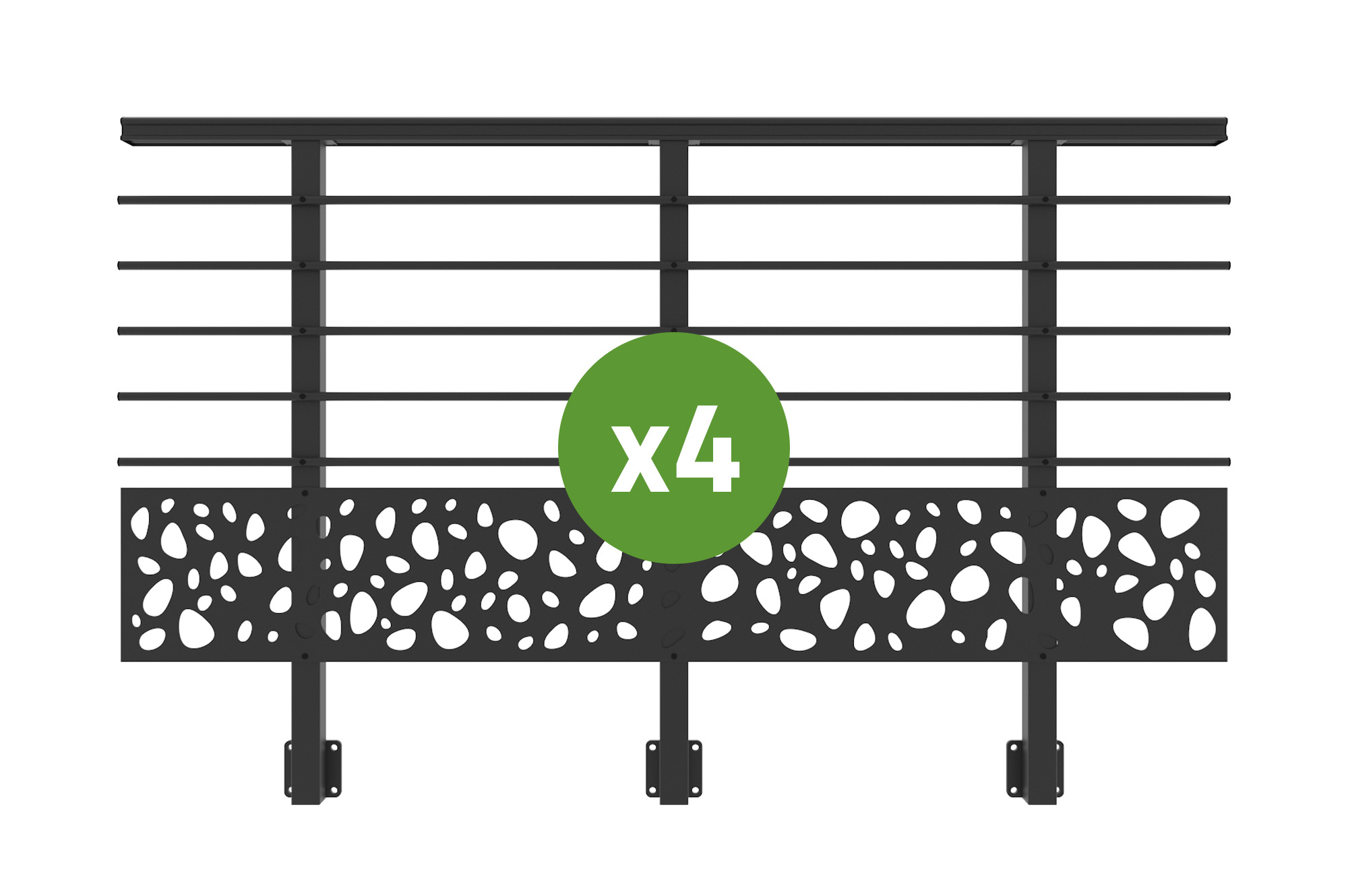 Balustradă din aluminiu gri antracit, 760 cm, pentru montare pe perete cu accesorii - model cu pietricele KORAB SUNNY 3