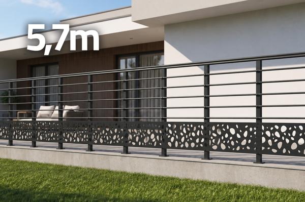 Anthrazitgraues Aluminiumgeländer, 7,60 m, ebene Montage mit Zubehör – KORAB SUNNY Kieselsteinmuster main image