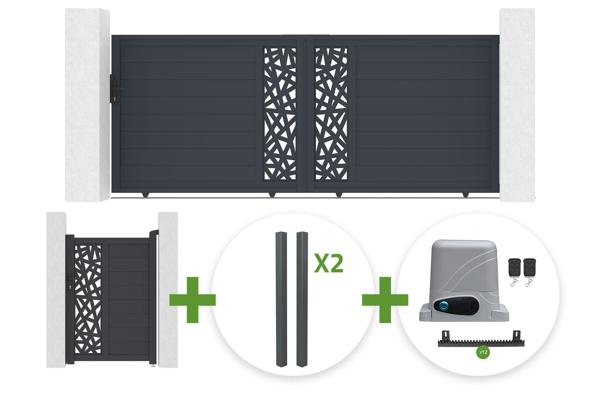 3.5m RUIVO sliding gate, 140cm high, grey aluminum + 1m RUIVO pedestrian gate, 140cm high + 4 posts + Ranger C300 motor main image