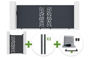 3.5m RUIVO sliding gate, 140cm high, grey aluminum + 1m RUIVO pedestrian gate, 140cm high + 4 posts + Ranger C300 motor main_image