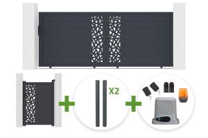 3.5m RUIVO sliding gate, 140cm high, grey aluminum + 1m RUIVO pedestrian gate, 140cm high + 4 posts + Tanker C600 motor main_image