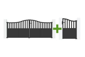 Poartă batantă VALIER din oțel negru 3,5m H.140cm cu model de pălărie de jandarm + poartă pietonală VALIER din oțel negru 1m H.140cm main_image