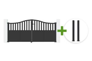 Poartă batantă VALIER 3m H.140cm din oțel negru cu model de pălărie de jandarm + 2 stâlpi CARMO 10x10cm H.145cm din fier negru main_image