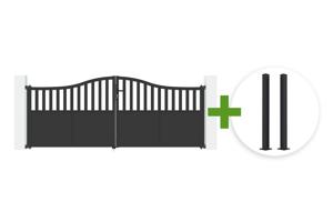Poartă batantă VALIER 3,5m H.140cm din oțel negru cu model de pălărie de jandarm + 2 stâlpi CARMO 10x10cm H.145cm din fier negru main_image
