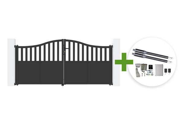 VALIER 3m H.140cm black steel swing gate with gendarme's hat design + RANGER B150 swing gate motor main image