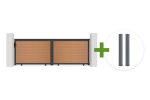 ATHOS 4m H.140cm solid wood sliding composite gate in teak with aluminum frame + 2 EIFEL aluminum posts 20x20cm main_image