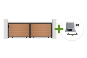 ATHOS 4m H.140cm solid wood sliding composite gate in teak with aluminum frame + RANGER C300 motor main_image