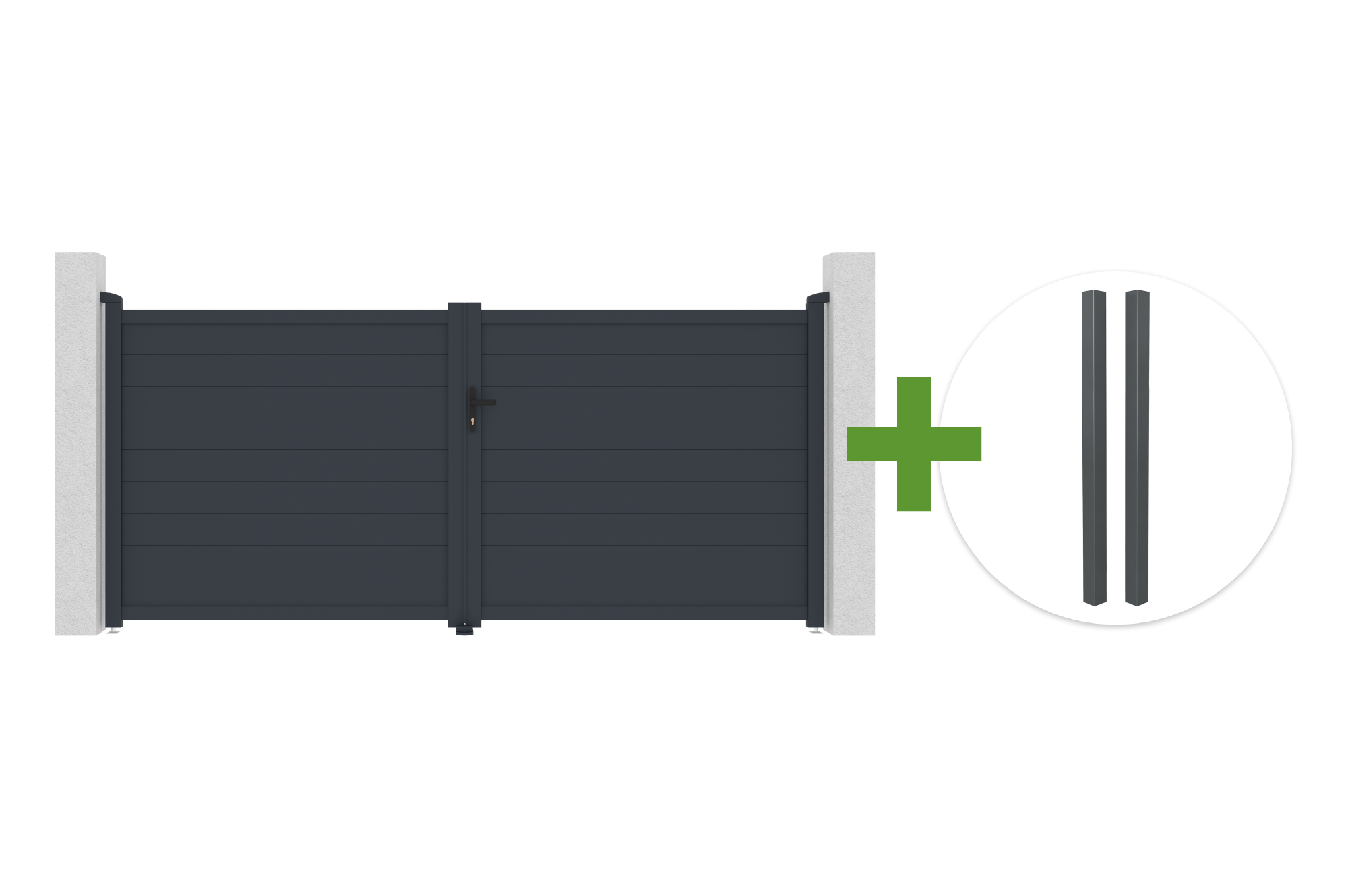 EIGER 3.5m swing gate, 160cm high, grey + 2 posts to be cemented in place, 10x10cm, 240cm high, ELDA grey aluminum main_image