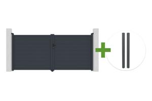 EIGER 3.5m swing gate, 160cm high, grey + 2 posts to be cemented in place, 10x10cm, 240cm high, ELDA grey aluminum main_image
