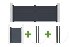 EIGER 4 m pelēki veramie vārti, augstums 140 cm + EIGER 1 m gājēju vārti, augstums 140 cm + 4 ELDA 10x10 cm pelēki alumīnija stabi, augstums 240 cm, uzstādīšana main_image