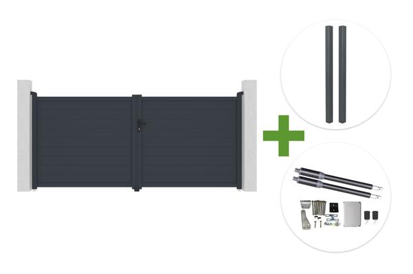 EIGER 3.5m H.160cm grey swing gate + 2 ELDA 10x10cm H.240cm grey aluminium posts for concreting + RANGER B150 motor main image