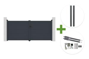 EIGER 3.5m H.160cm grey swing gate + 2 ELDA 10x10cm H.240cm grey aluminium posts for concreting + RANGER B150 motor main_image