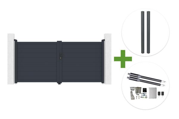 EIGER 3m H.140cm grey swing gate + 2 ELDA 10x10cm H.240cm grey aluminium posts for concreting + RANGER B150 motor main image