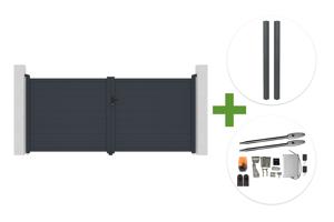 EIGER 3.5m H.160cm grey swing gate + 2 ELDA 10x10cm H.240cm grey aluminium posts for concreting + TANKER B250 motor main_image