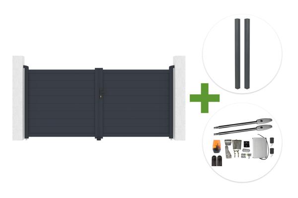 EIGER 3m H.140cm grey swing gate + 2 ELDA 10x10cm H.240cm grey aluminium posts for concreting + TANKER B250 motor main image