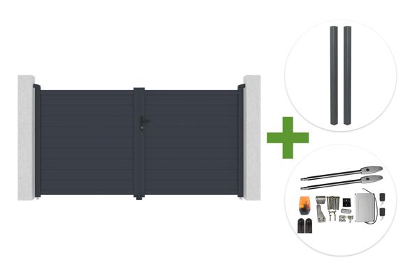 EIGER 3m H.160cm grå svingport + 2 ELDA 10x10cm H.240cm grå aluminiumsstolper til støbning + TANKER B250 motor main image