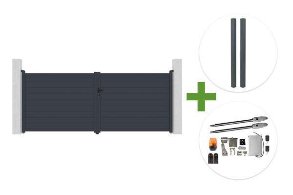 EIGER 4 m H. 160 cm graues Schwingtor + 2 ELDA 10 x 10 cm H. 240 cm graue Aluminiumpfosten für Betonarbeiten + TANKER B250 Motor main image