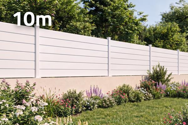 10 m VANO V. 90 cm bela aluminijasta ograja z žaluzijami na nizkem zidu main image