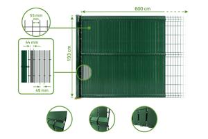 PVC fence slats for rigid panels 6m CINTO H.190cm green 9