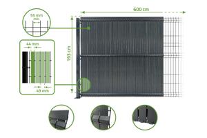 PVC fence slats for rigid panels 6m CINTO H.190cm grey 9