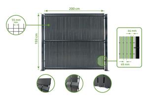 PVC fence slats for rigid panels 2m CINTO H.190cm grey 9