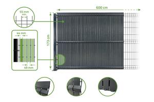PVC-Sichtschutzlamellen-Set 6m CINTO H.170cm grau 9