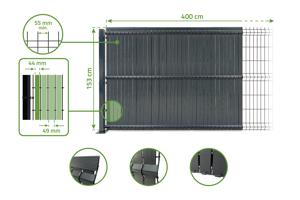 CINTO mörkläggningslameller i styv PVC, kit L,4m x H,150cm, grå 9