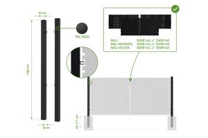 Set of 2 DARIO iron posts, 8x8cm, H.190cm, matte black 8