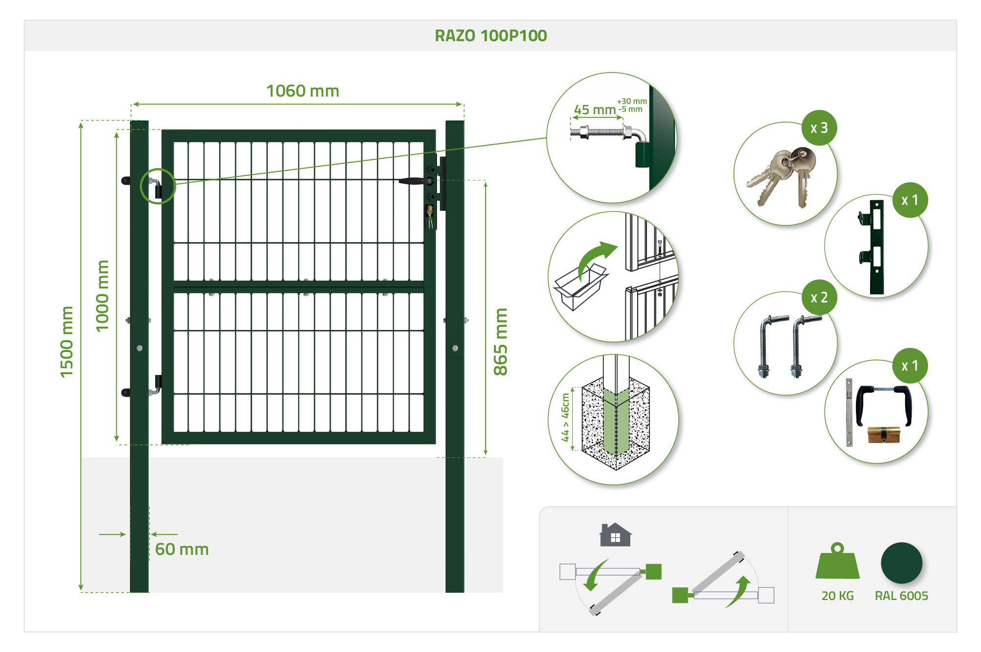 Portillon grillagé 1m vert RAZO H.100cm 11