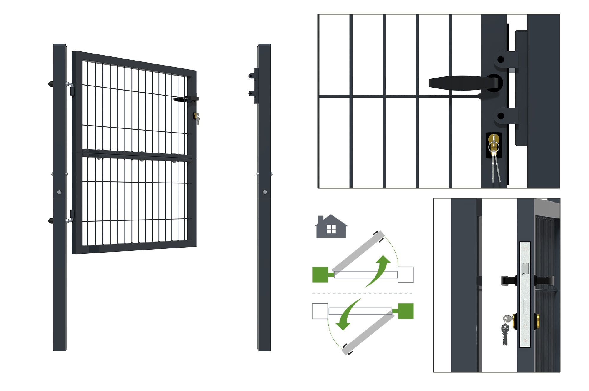 Portail grillagé 3m RAZO H.100cm + Portillon 1m RAZO H.100cm gris 14