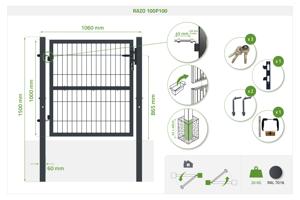 Portail grillagé 3m RAZO H.100cm + Portillon 1m RAZO H.100cm gris 21