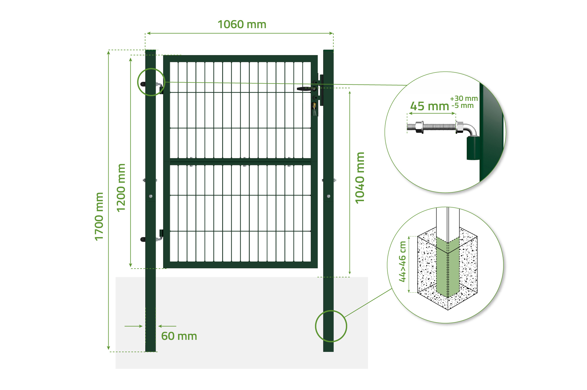 Gittertor 1m Grün RAZO H.120cm 3