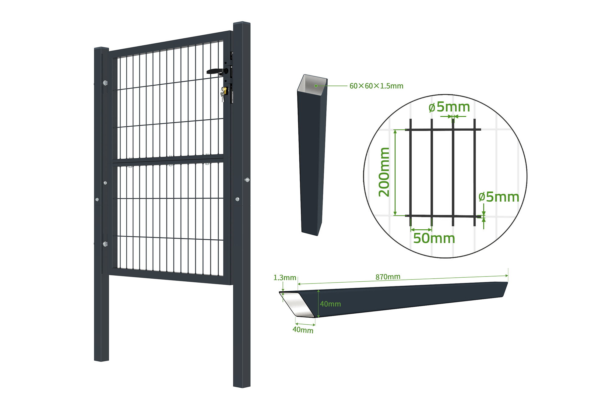 Portillon grillagé 1m gris RAZO H.120cm 5