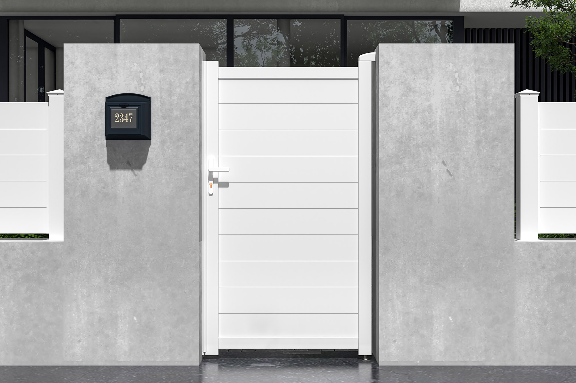 EIGER krilna vrata 3m V. 180cm + EIGER pješačka vrata 1m V. 180cm, bijeli aluminij 15