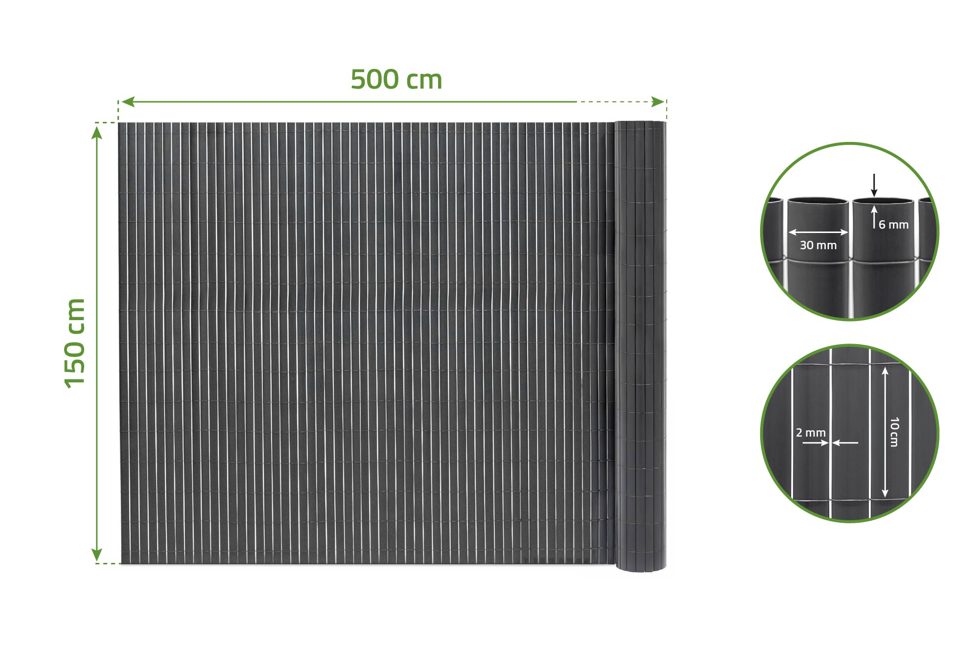 Σίτα από καλάμι PVC VISO, μήκος 5μ x ύψος 1,5μ, γκρι ανθρακί 2