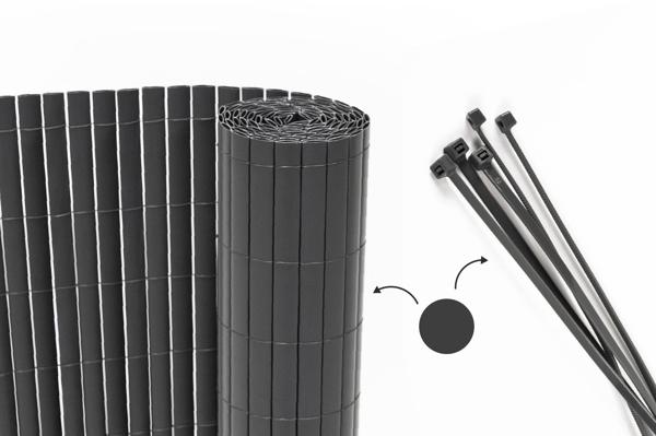 VISO double-sided PVC reed screen, 3m x 1.8m, anthracite grey, with fasteners main image