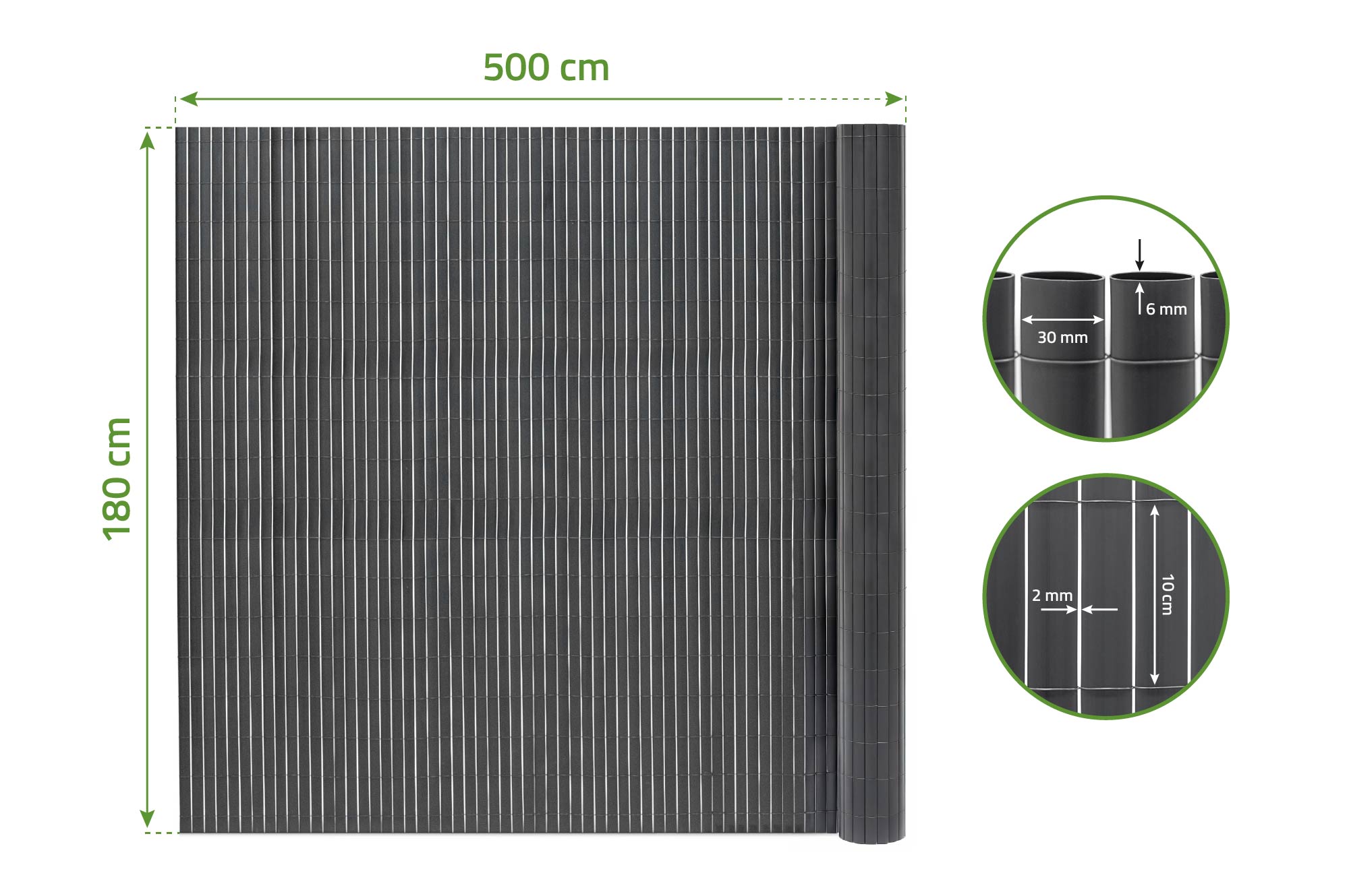 Σίτα από καλάμι PVC VISO, μήκος 5μ x ύψος 1,8μ, γκρι ανθρακί 2