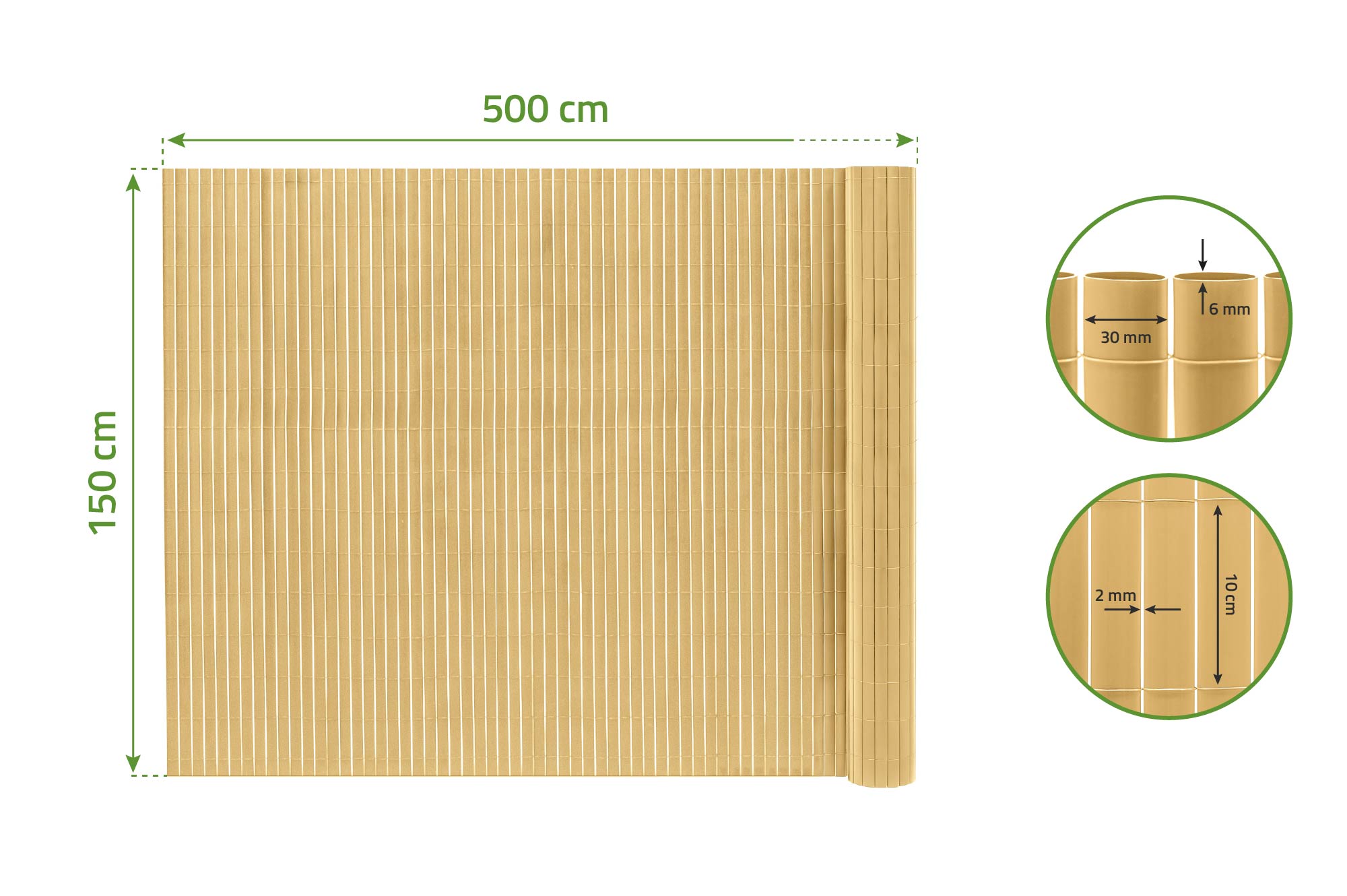 VISO PVC-Schilf-Sichtschutzwand, 5 m x 1,5 m, Beige 2