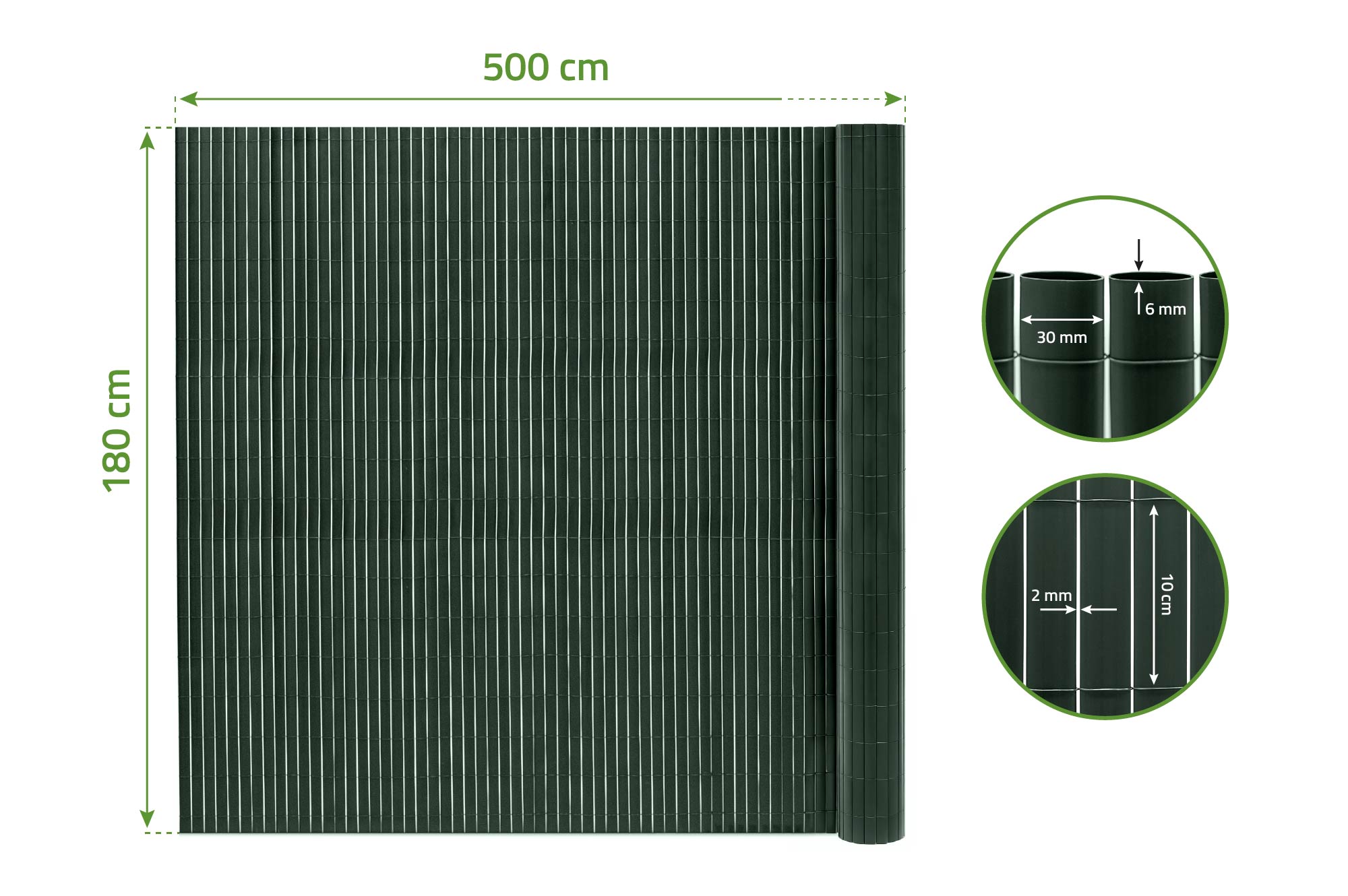 VISO PVC-Schilf-Sichtschutzwand, 5 m x 1,8 m, Grün 2