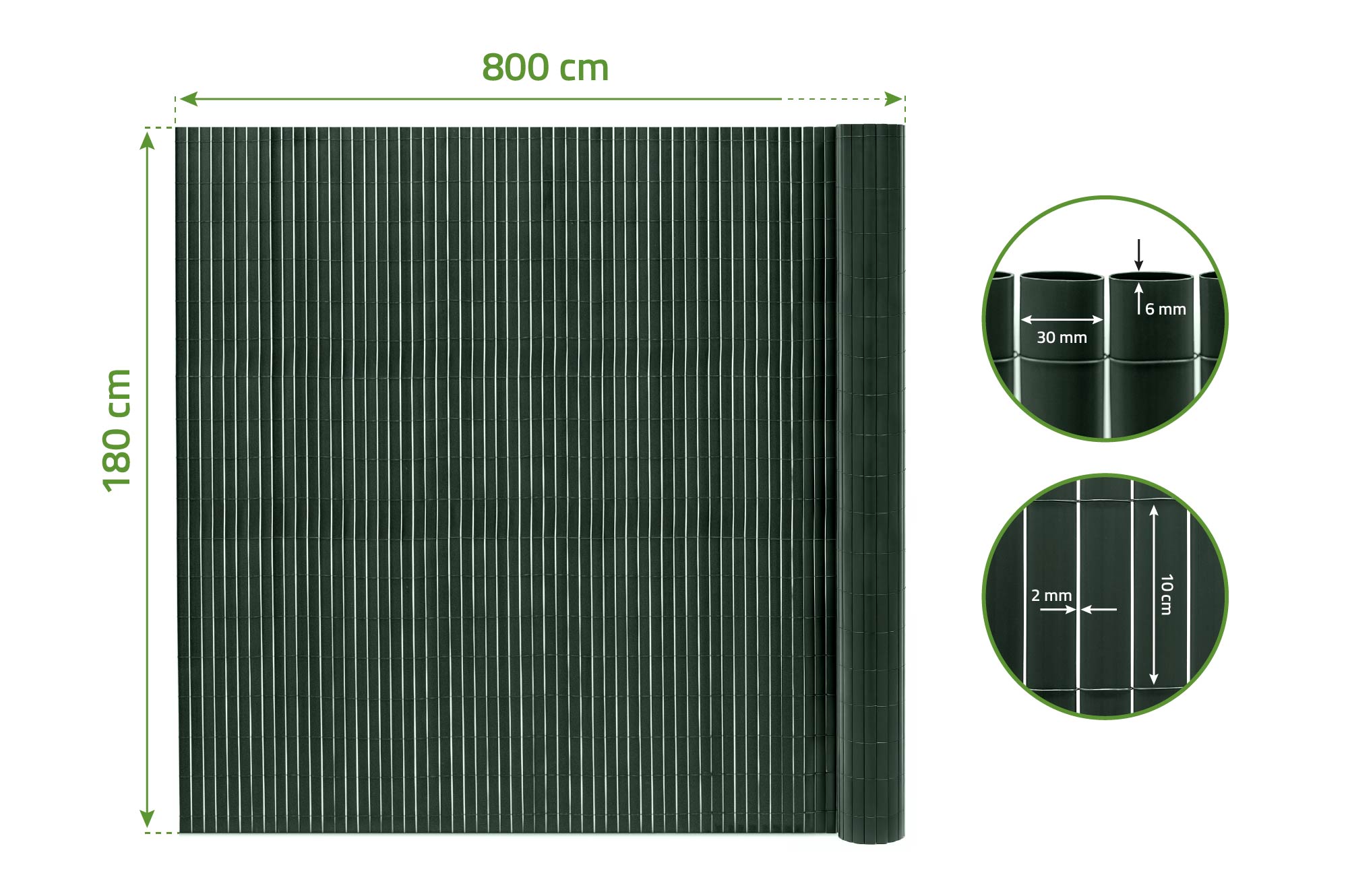 Pantalla de caña de PVC VISO, 8 m x 1,8 m, verde 2