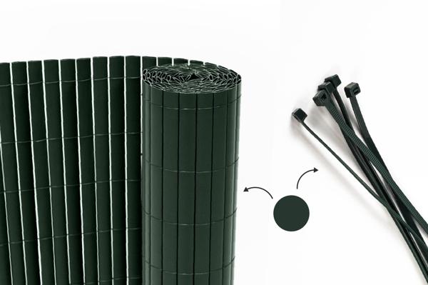 Ecran dublu-adeziv VISO din stuf din PVC, 8m x 1,8m, verde, cu elemente de fixare main image