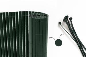 Ecran dublu-adeziv VISO din stuf din PVC, 10 m lungime x 1,5 m înălțime, verde, cu elemente de fixare main image